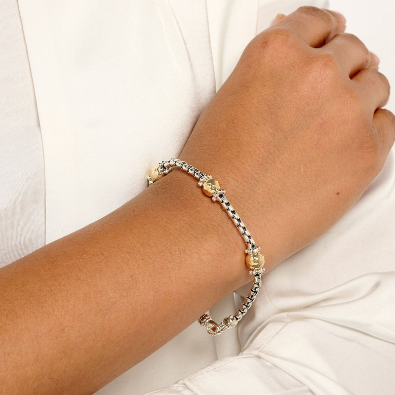 JAI Sterling Silver & 14K Bead 3.7mm Box Chain Bracelet, 12.0g — View 6