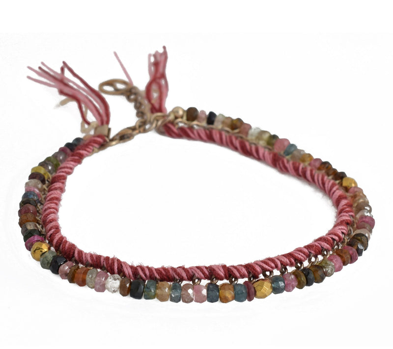 14k Gold Plated Tourmaline & Hematite Beaded Bracelet — View 4