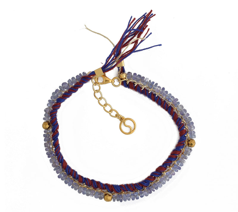 14K Gold Plated Tanzanite & Hematite Beaded Bracelet — View 3