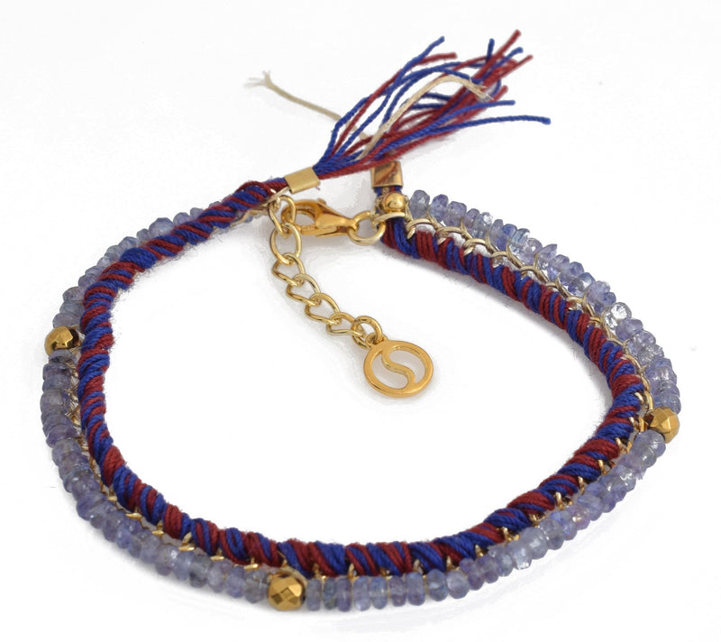14K Gold Plated Tanzanite & Hematite Beaded Bracelet — View 6