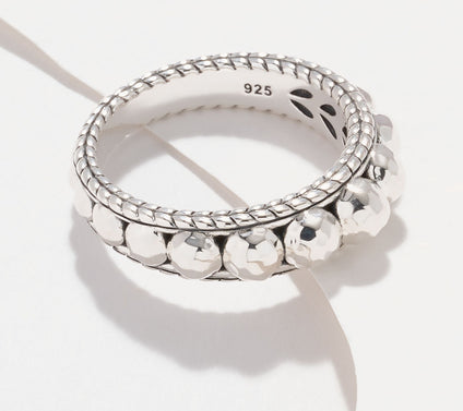 JAI Sterling Silver Graduated Hammered Bead Ring