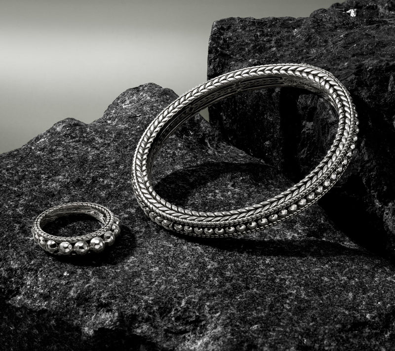 JAI Sterling Silver Graduated Hammered Bead Ring — View 7
