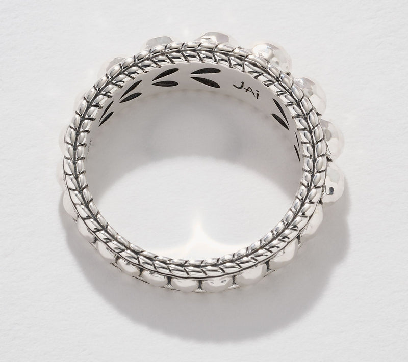JAI Sterling Silver Graduated Hammered Bead Ring — View 2