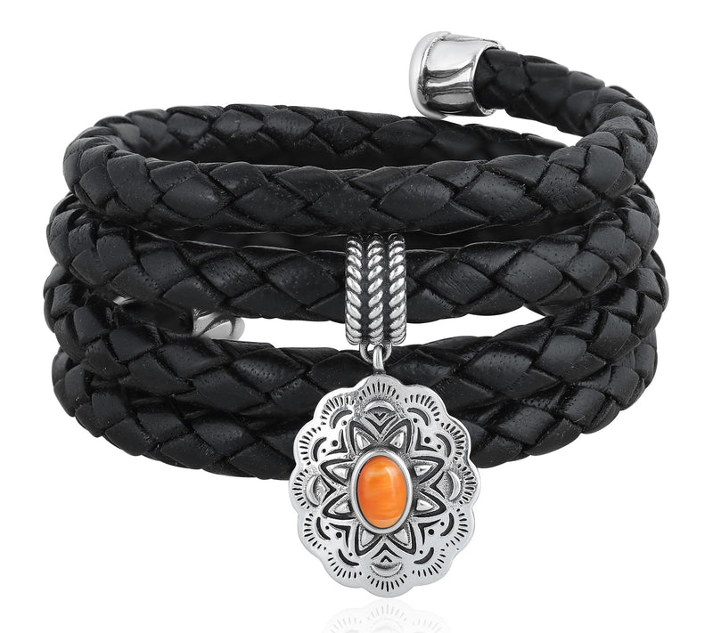 American West Sterling Gemstone Concha Leatherracelet — View 9