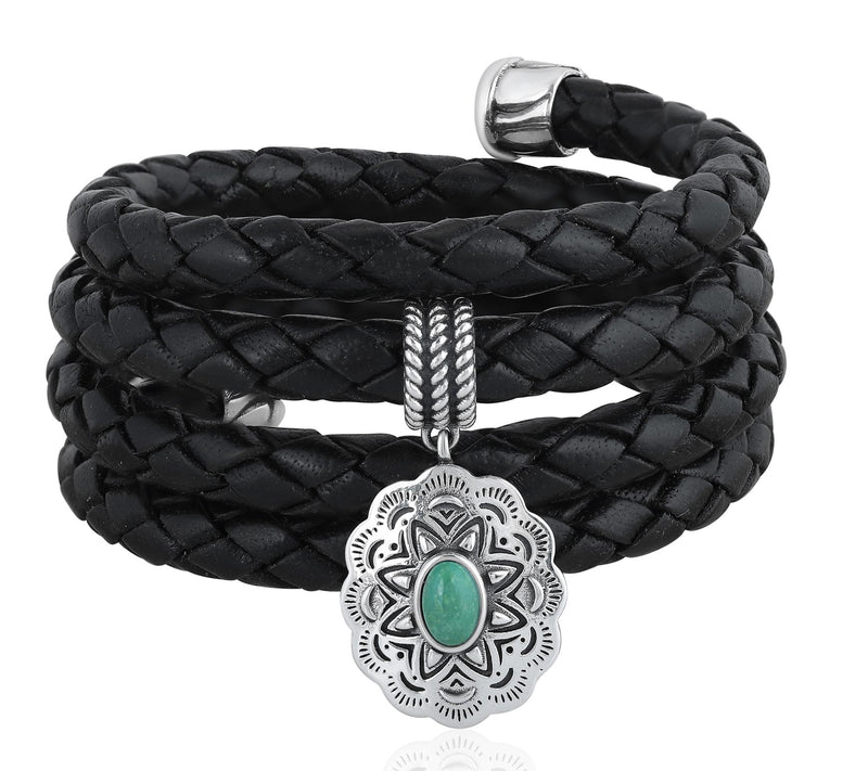 American West Sterling Gemstone Concha Leatherracelet — Main view