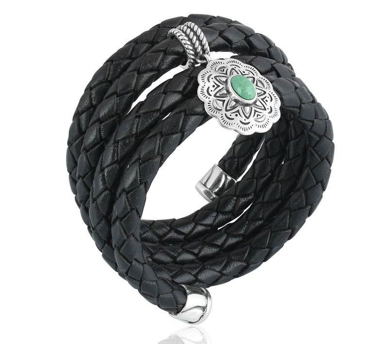 American West Sterling Gemstone Concha Leatherracelet — View 2