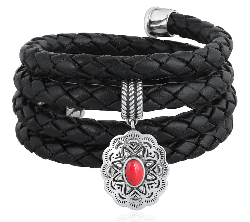 American West Sterling Gemstone Concha Leatherracelet — View 10