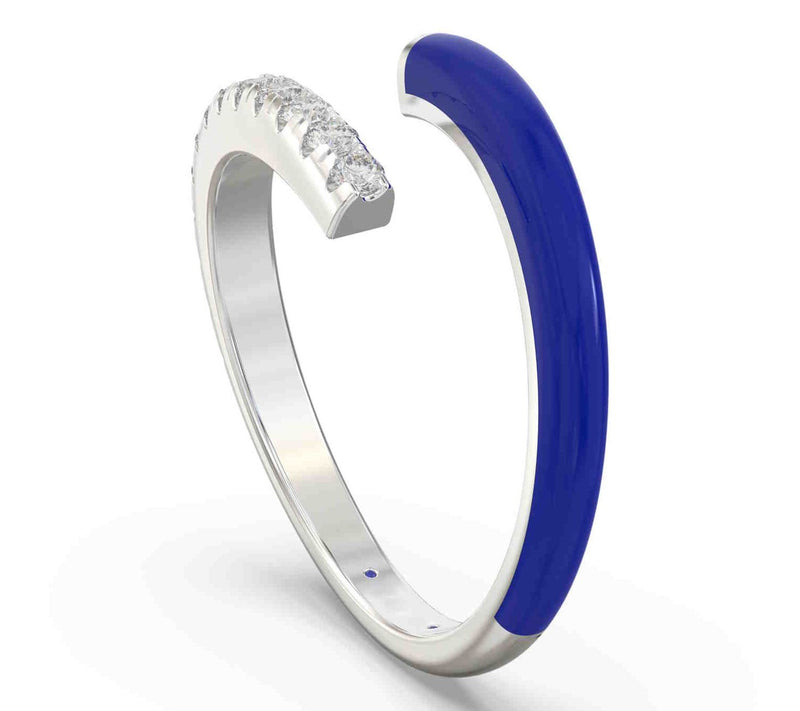 Vida Lab Diamonds Ceramic Chic Blue Open BypassRing, Sterling — View 3