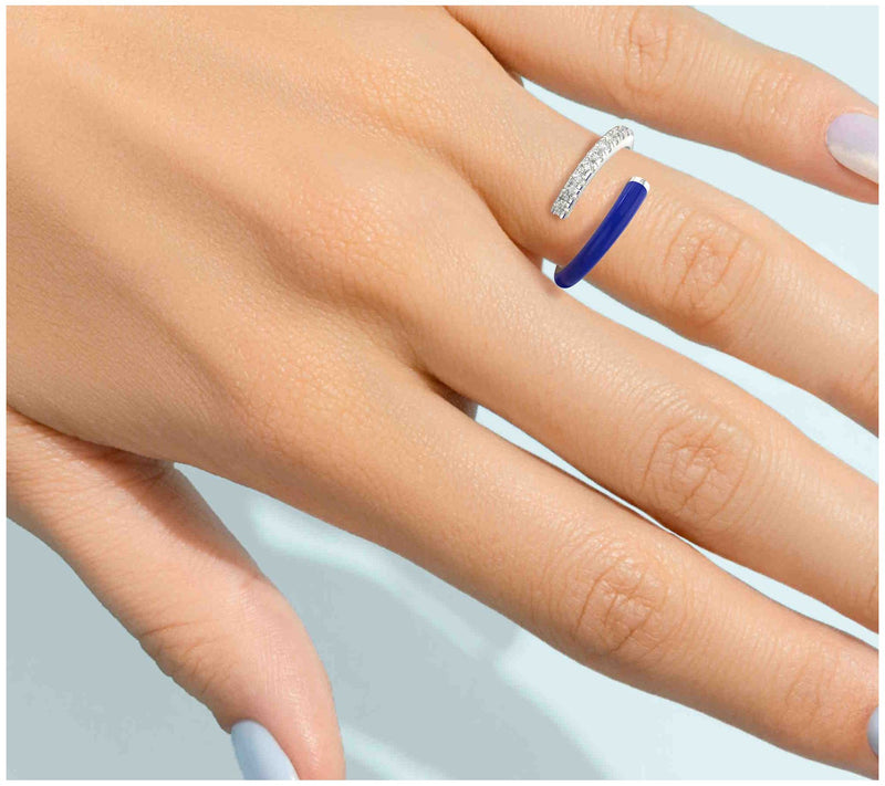 Vida Lab Diamonds Ceramic Chic Blue Open BypassRing, Sterling — View 10