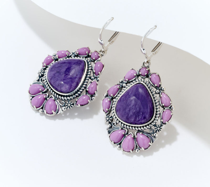 American West Sterling Silver Trillion Cut Gemstone Lever Back Earrings — View 7