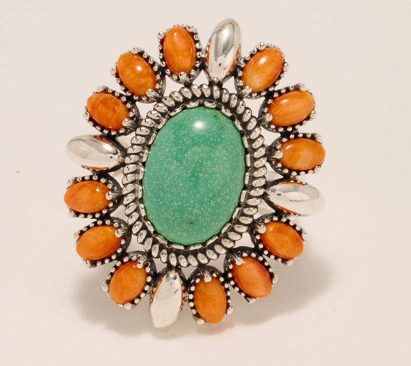 American West Sterling Silver Oval Shape Gemstone Cluster Ring — View 5