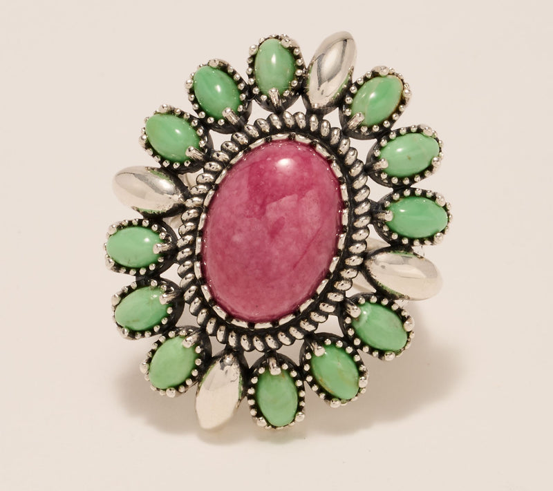 American West Sterling Silver Oval Shape Gemstone Cluster Ring — View 3