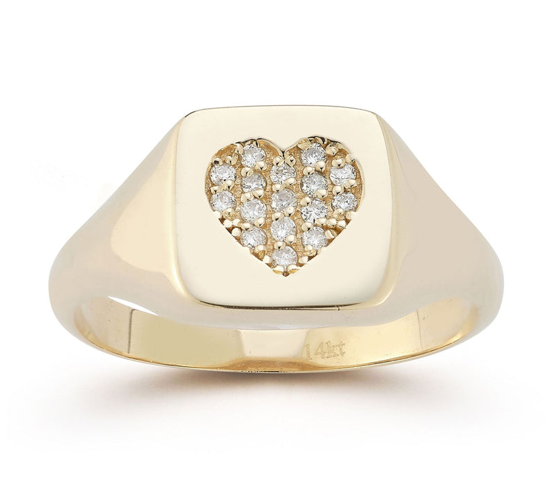 Luminosa Gold Diamond Heart Signet Ring, 14K — Main view