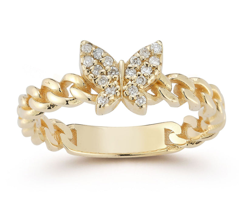 Luminosa Gold Diamond Butterfly Curb Link Ring,14K — View 7