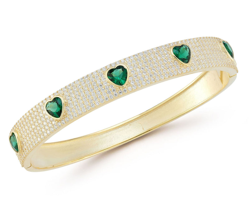 Sterlina Silver Green Heart Pave Bangle, Sterling — Main view