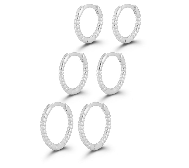 Sterlina Silver Twist Set of 3 Huggie Hoop Earrings, Sterling — View 9