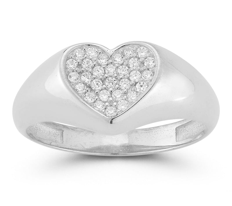 Sterlina Silver Flat Pave Heart Signet Ring, Sterling — View 8