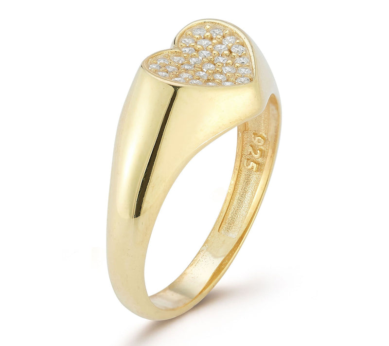 Sterlina Silver Flat Pave Heart Signet Ring, Sterling — View 2
