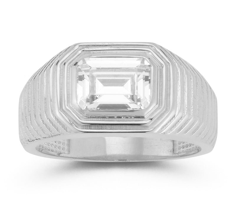 Sterlina Silver Emerald Cut Vintage Signet Ring, Sterling — View 8