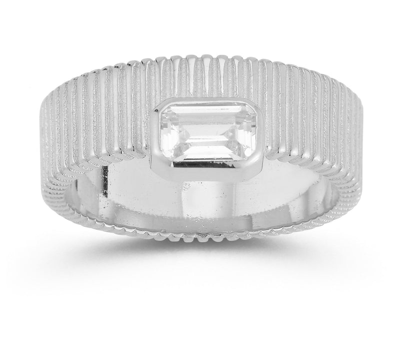 Sterlina Silver Emerald Cut Ribbed Band Ring, Sterling — View 9