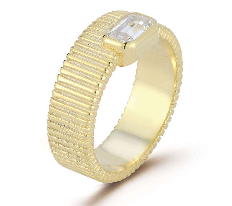 Sterlina Silver Emerald Cut Ribbed Band Ring, Sterling — View 4