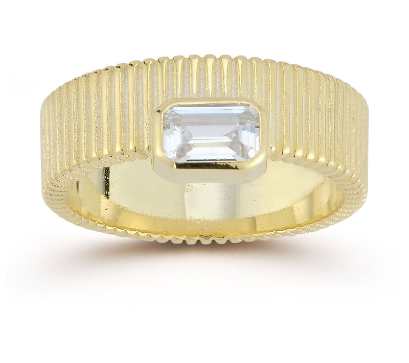 Sterlina Silver Emerald Cut Ribbed Band Ring, Sterling — View 3
