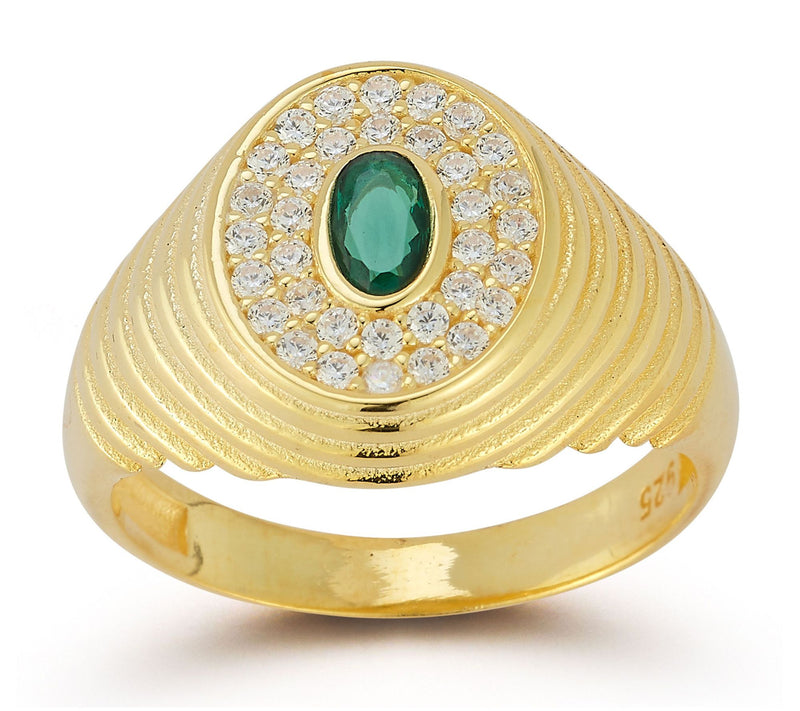 Sterlina Silver Green Oval Vintage Signet Ring,Sterling — Main view
