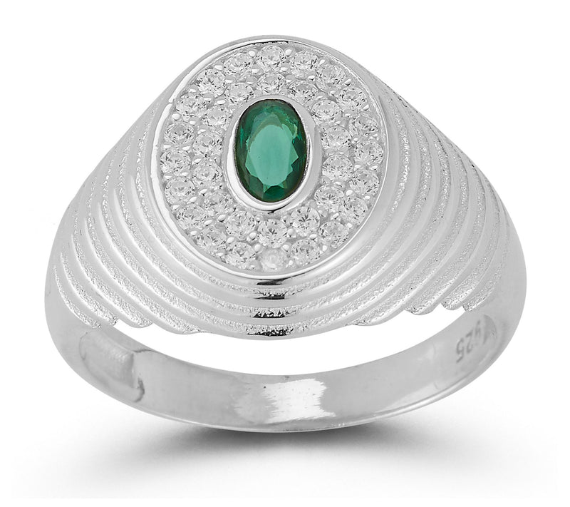 Sterlina Silver Green Oval Vintage Signet Ring,Sterling — View 8