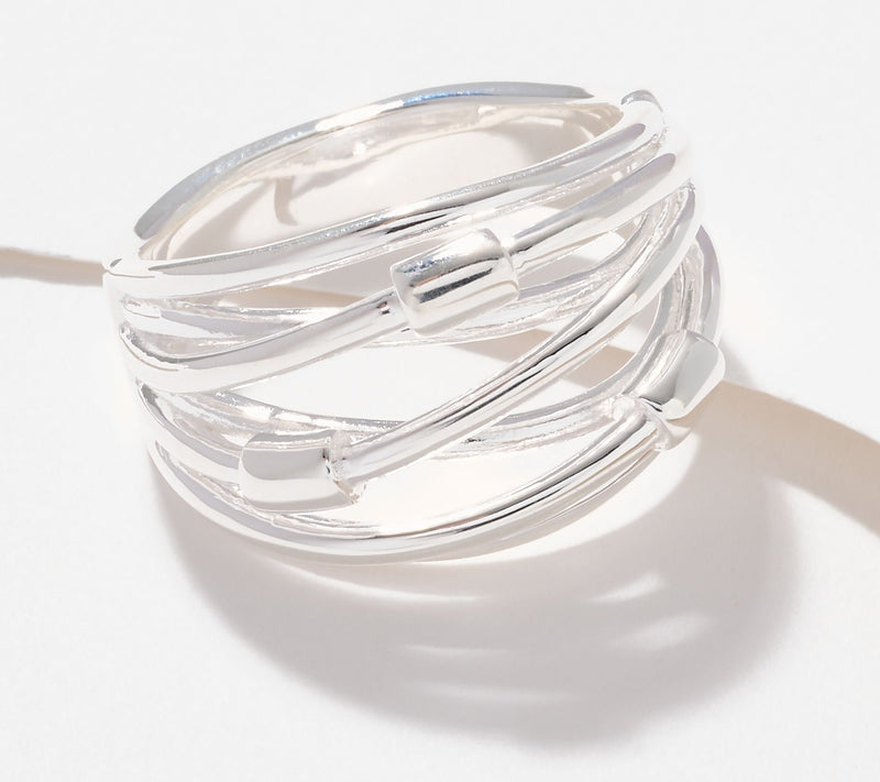 UltraFine 950 Silver Crossover Ring with Stations — View 6