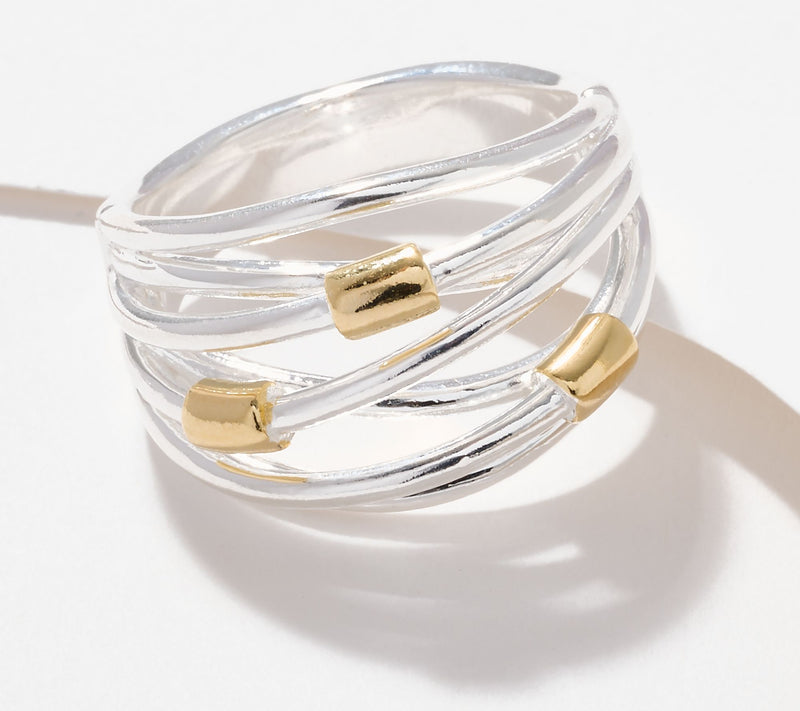 UltraFine 950 Silver Crossover Ring with Stations — View 7