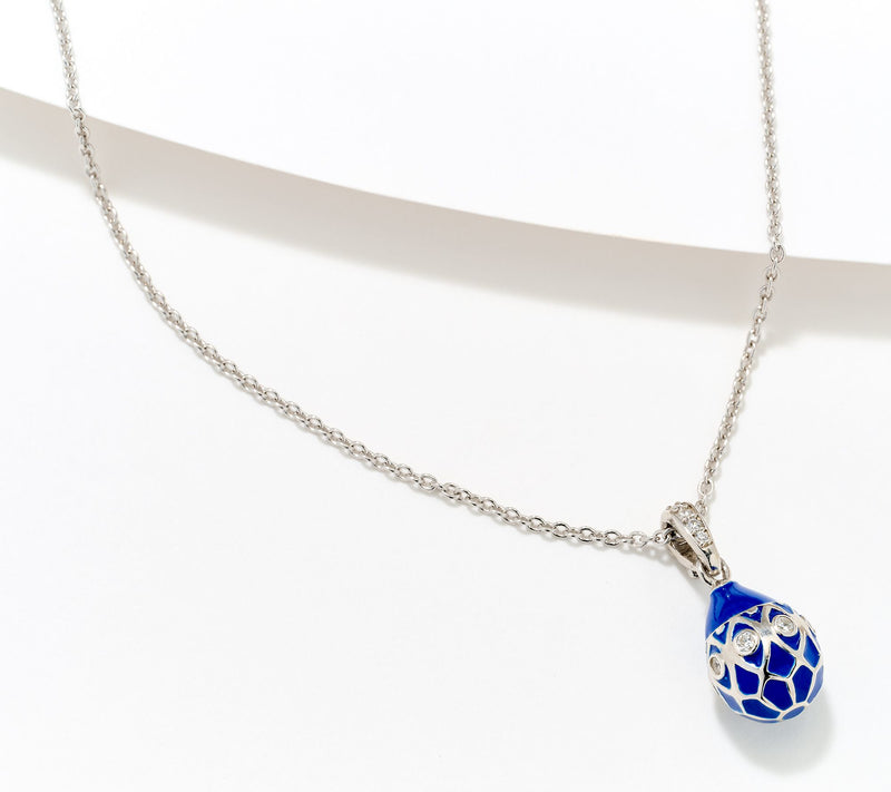 Diamonique x Prince Dimitri Enamel Egg Necklace, Sterling Silver — Main view