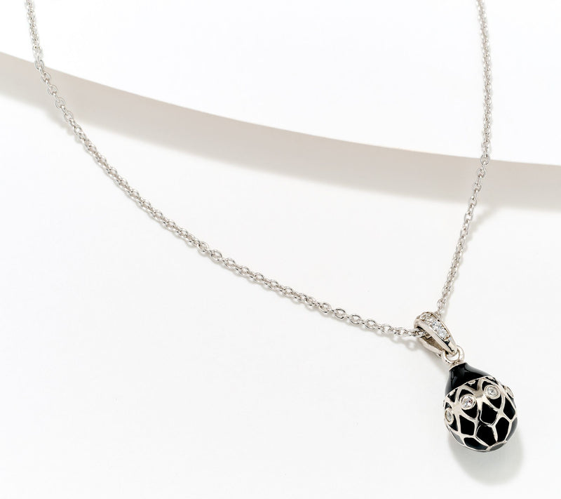 Diamonique x Prince Dimitri Enamel Egg Necklace, Sterling Silver — View 3