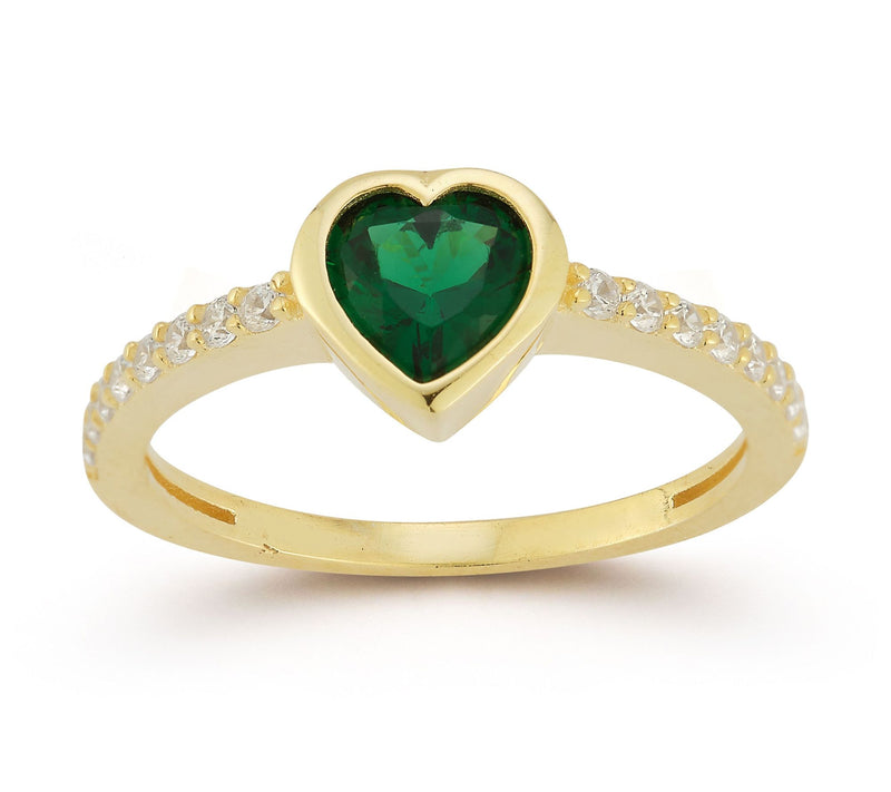 Sterlina Silver Green Heart Thin Band Ring, Sterling — Main view