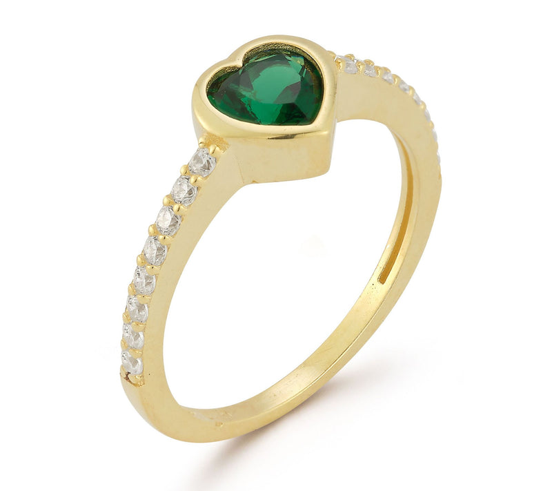Sterlina Silver Green Heart Thin Band Ring, Sterling — View 2