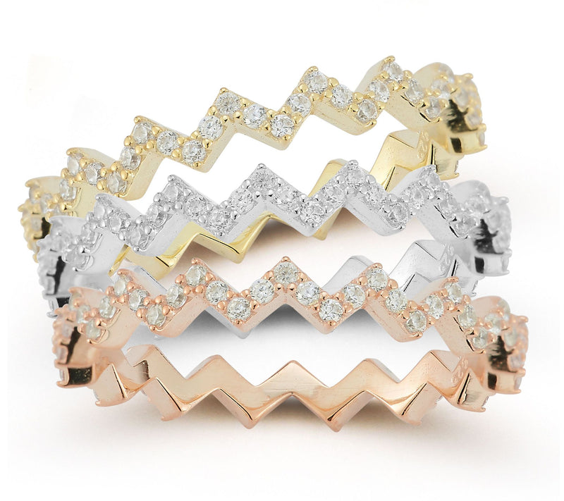 Sterlina Silver Tri-Color Pave Zig Zag Ring Set, Sterling — View 7