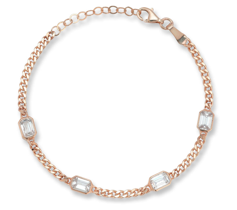 Sterlina Silver Emerald Cut Station Bracelet, 14K Rose Plated — Main view