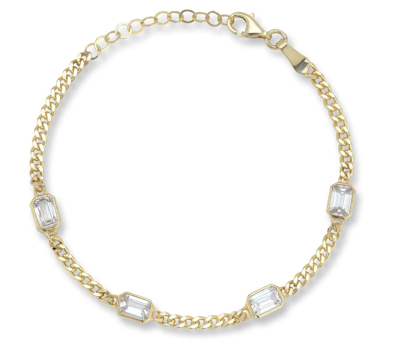 Sterlina Silver Emerald Cut Station Bracelet, 14K Gold Plated — View 10