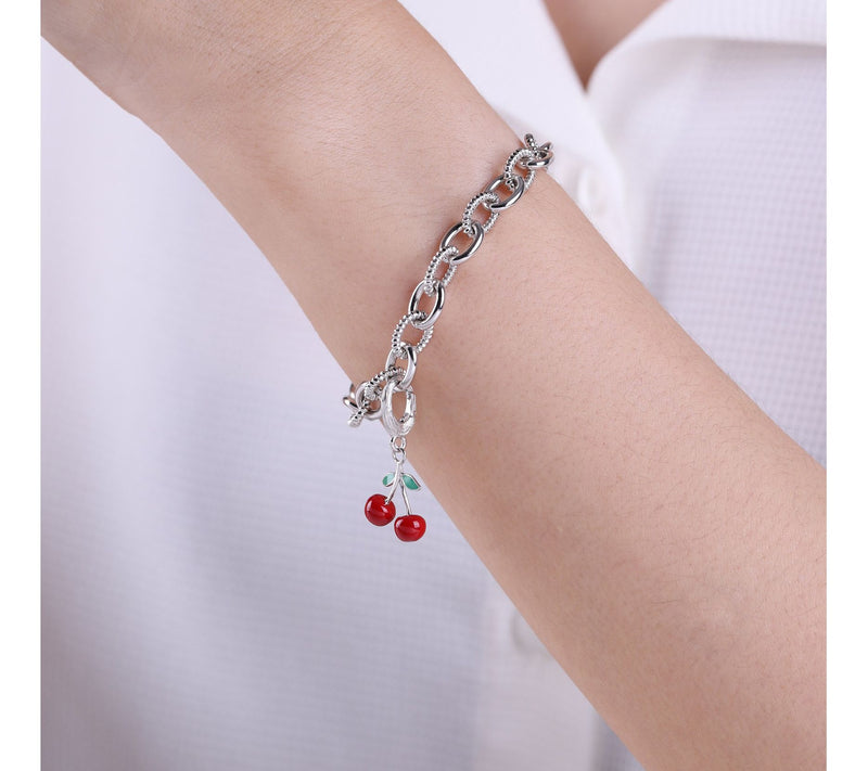 Ariva Sterling Silver Enamel Cherry Charm — View 6