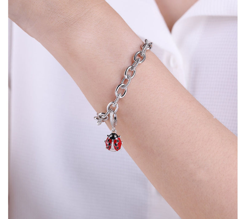 Ariva Sterling Silver Red Enamel Ladybug Charm — View 6