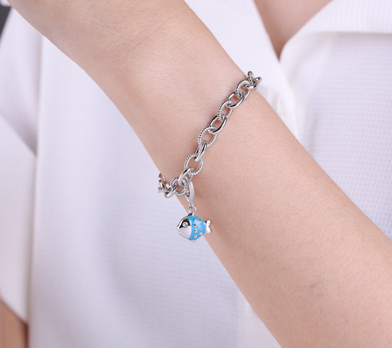 Ariva Sterling Silver White Topaz Blue Fiona the Fish Charm — View 6