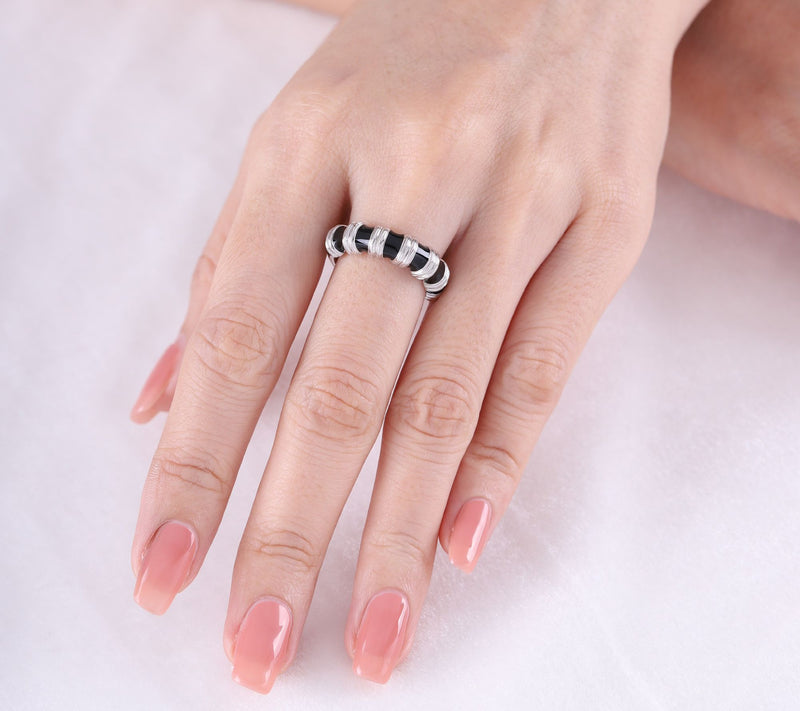 Ariva Sterling Silver Enamel Hampton Band Ring — View 4