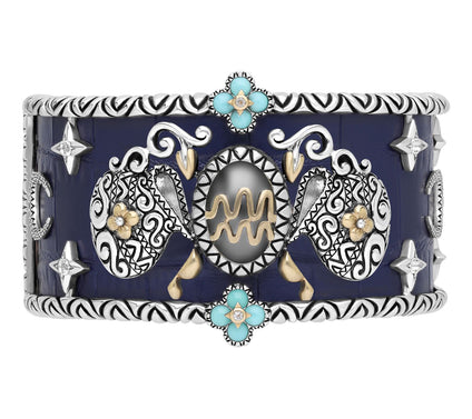 Barbara Bixby Sterling & 18K Gemstone Leather Zodiac Cuff