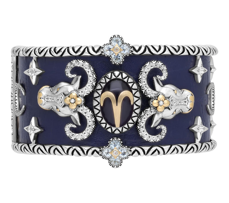 Barbara Bixby Sterling & 18K Gemstone Leather Zodiac Cuff — View 22