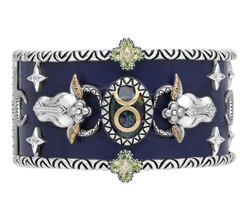 Barbara Bixby Sterling & 18K Gemstone Leather Zodiac Cuff — View 23
