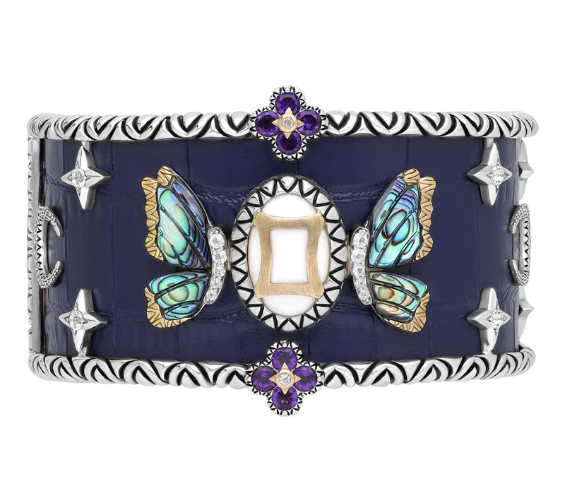 Barbara Bixby Sterling & 18K Gemstone Leather Zodiac Cuff — View 24
