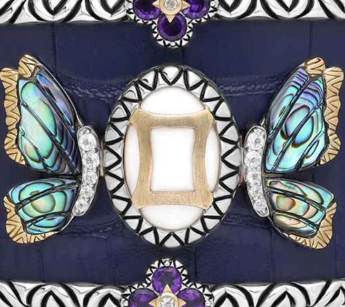 Barbara Bixby Sterling & 18K Gemstone Leather Zodiac Cuff — View 13