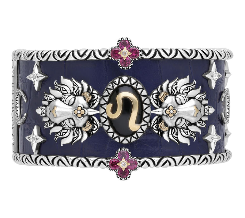 Barbara Bixby Sterling & 18K Gemstone Leather Zodiac Cuff — View 26