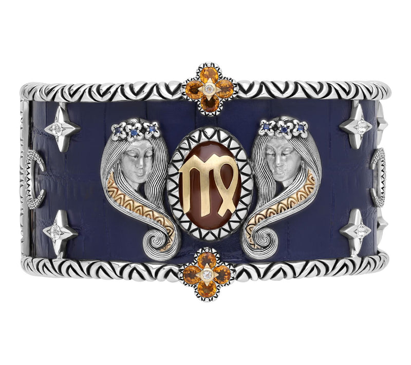 Barbara Bixby Sterling & 18K Gemstone Leather Zodiac Cuff — View 27
