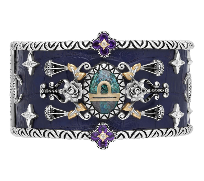 Barbara Bixby Sterling & 18K Gemstone Leather Zodiac Cuff — View 28