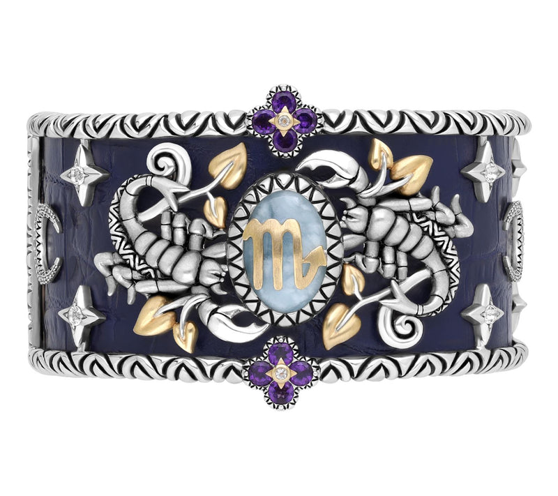 Barbara Bixby Sterling & 18K Gemstone Leather Zodiac Cuff — View 29
